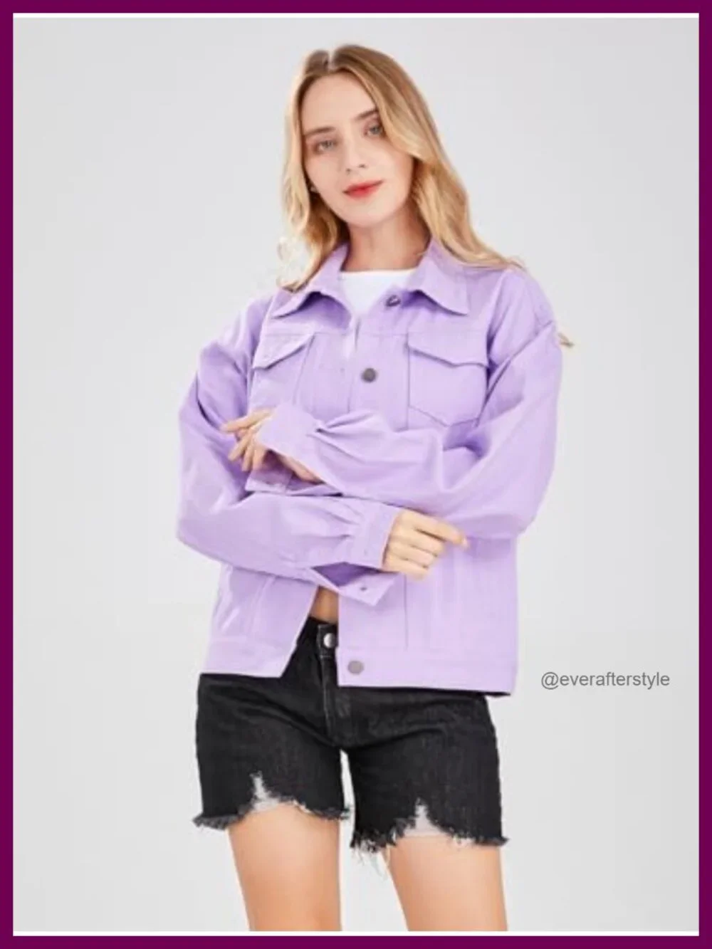 Women's Candy Color Denim Jacket Button Up Long Sleeve Loose Trucker Coat